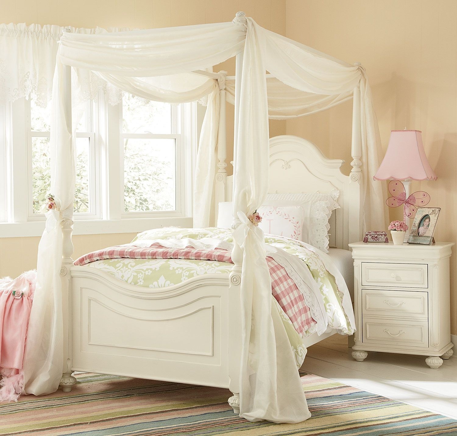 Bedroom furniture amber twin canopy bed antique white
