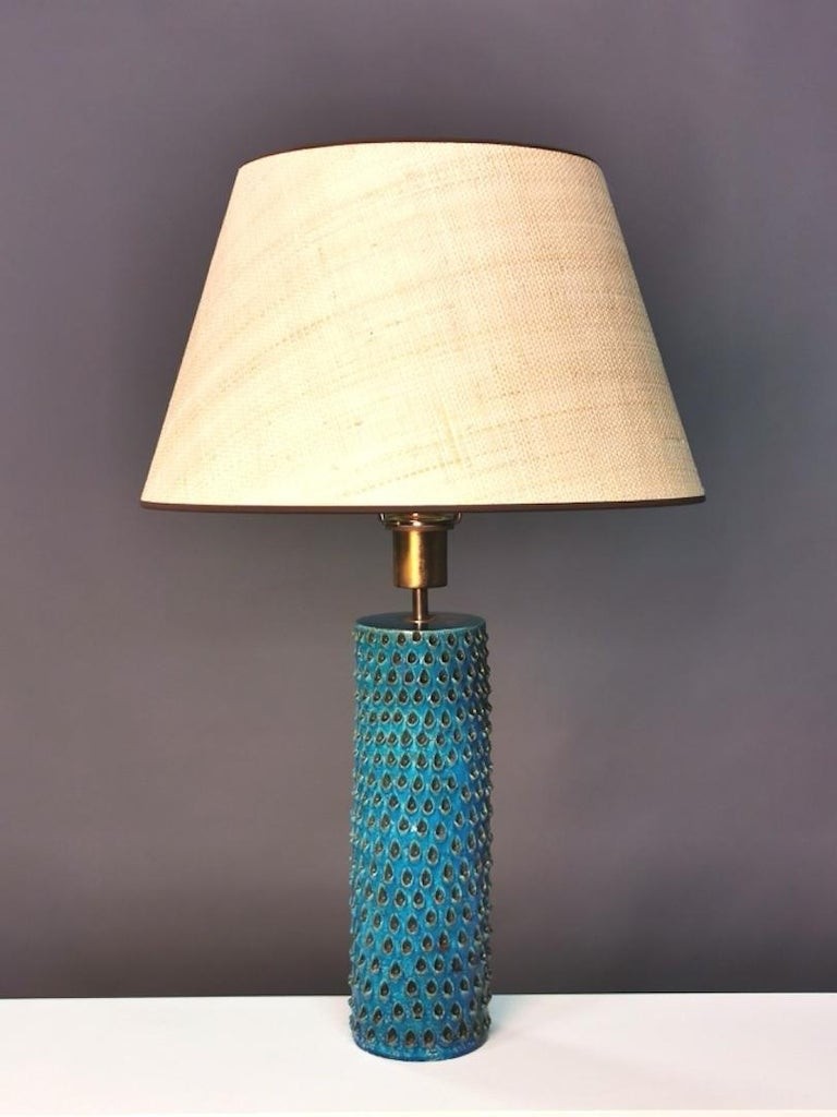 Bitossi rimini blue glazed ceramic table lamp italy