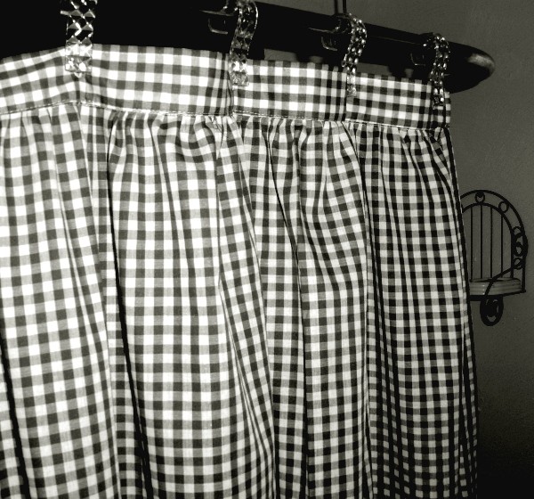 Black and white gingham check fabric shower curtain