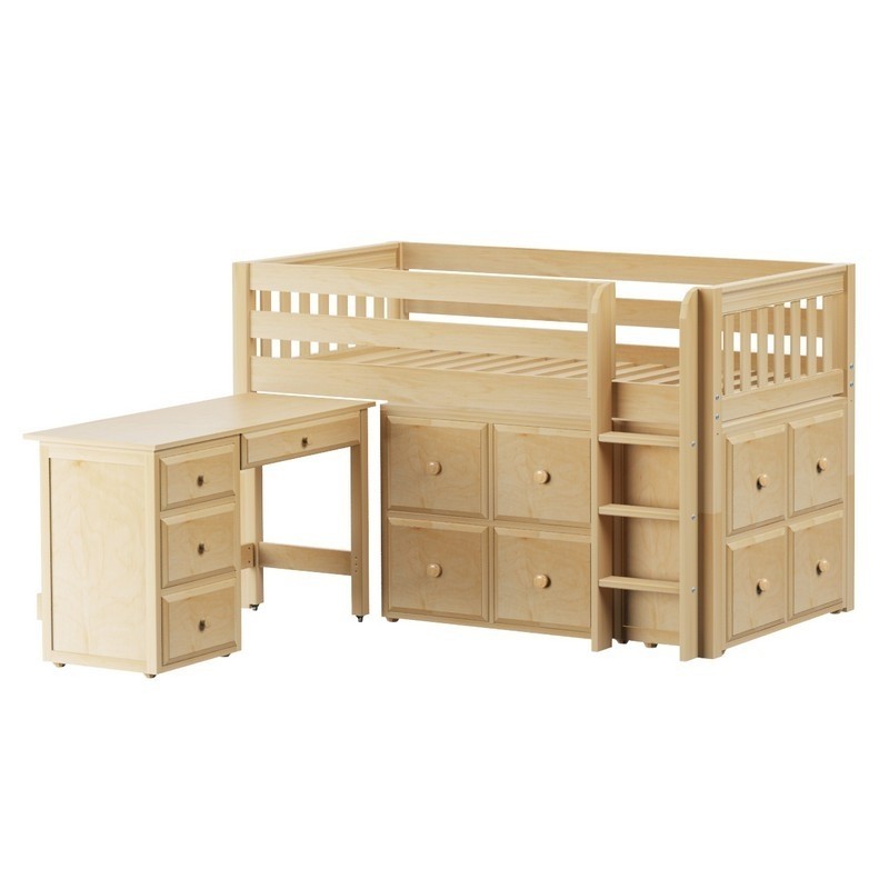 Box low loft bed with student desk and 2 cube