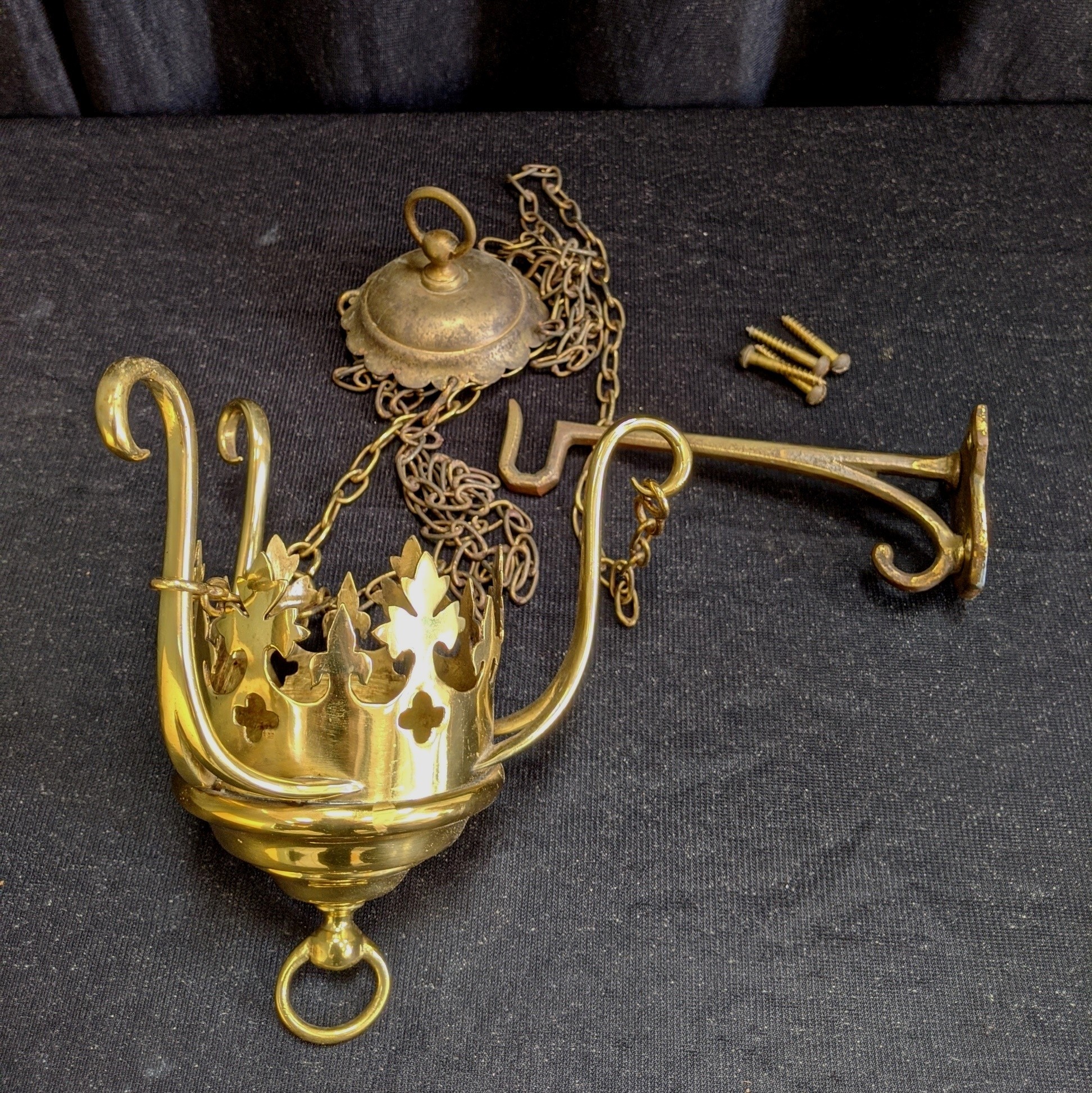 Brass hanging sanctuary lamp with chains bracket screws