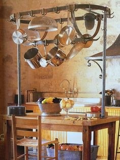 Butcher block pot rack table furniture pot rack