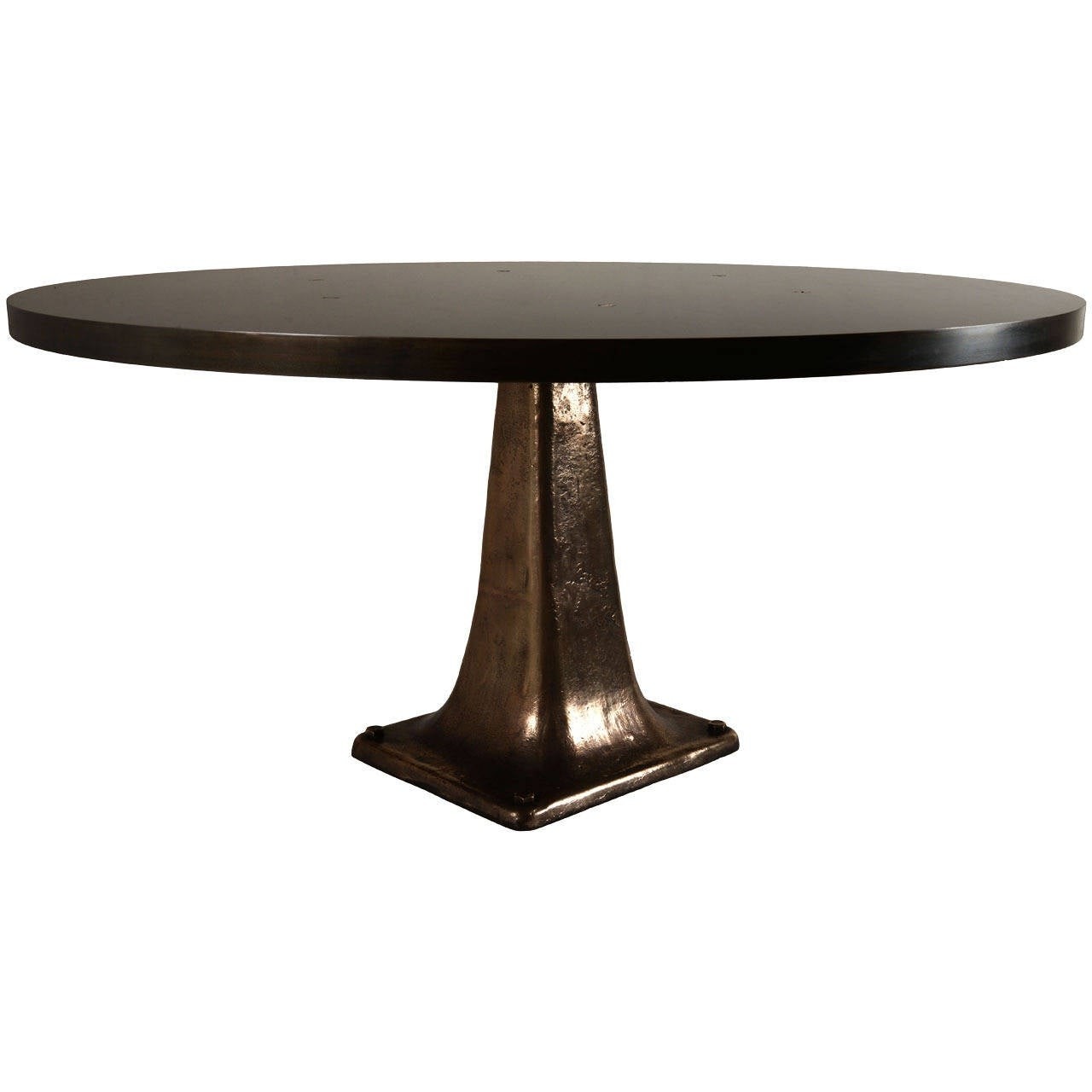 Cast bronze pedestal steel top dining table for sale at