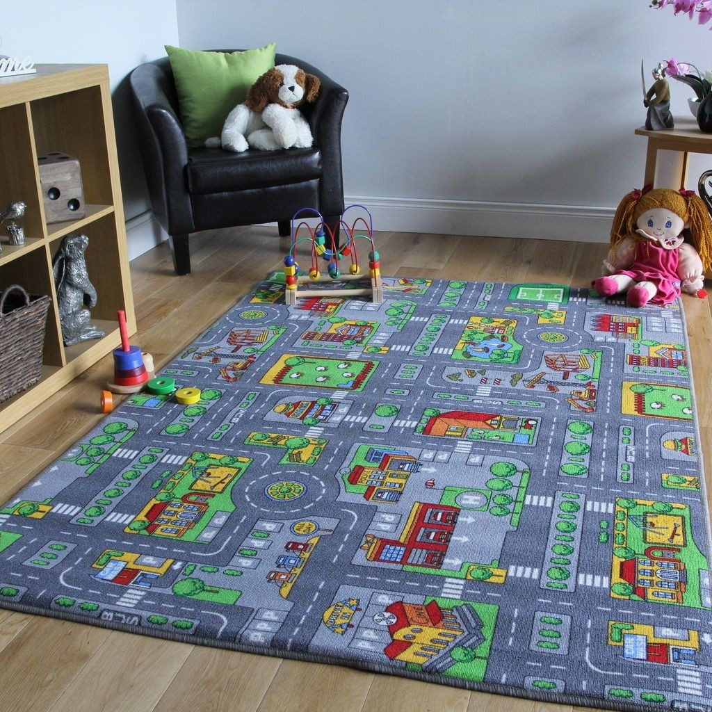 Childrens rugs town road map city rug play village mat