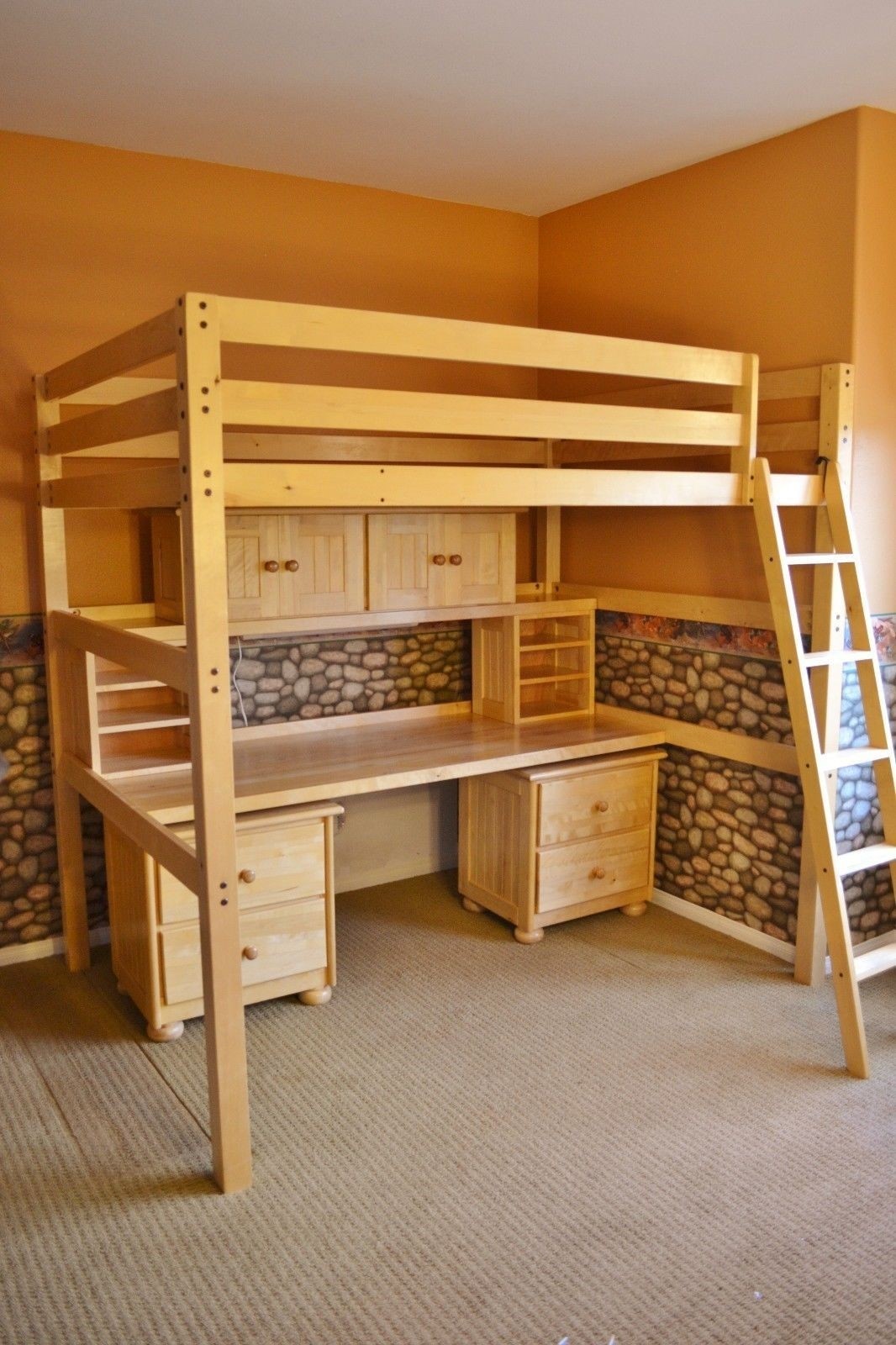 Childrens student full sized loft bed and desk system 1