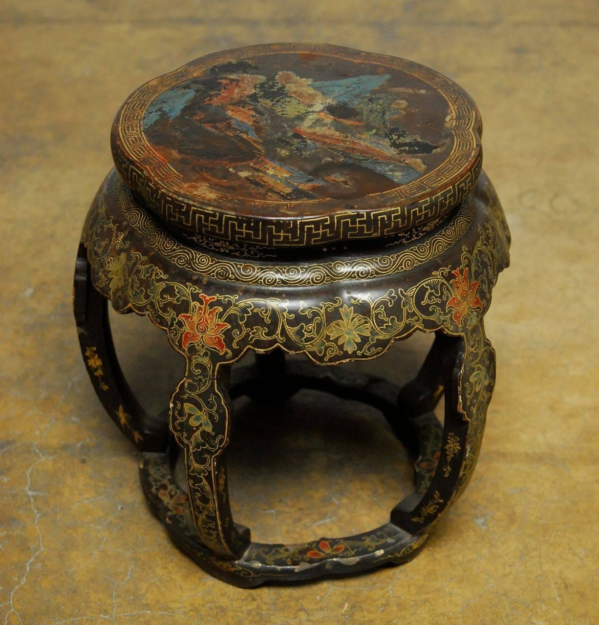Chinese black lacquer garden stool side table at 1stdibs
