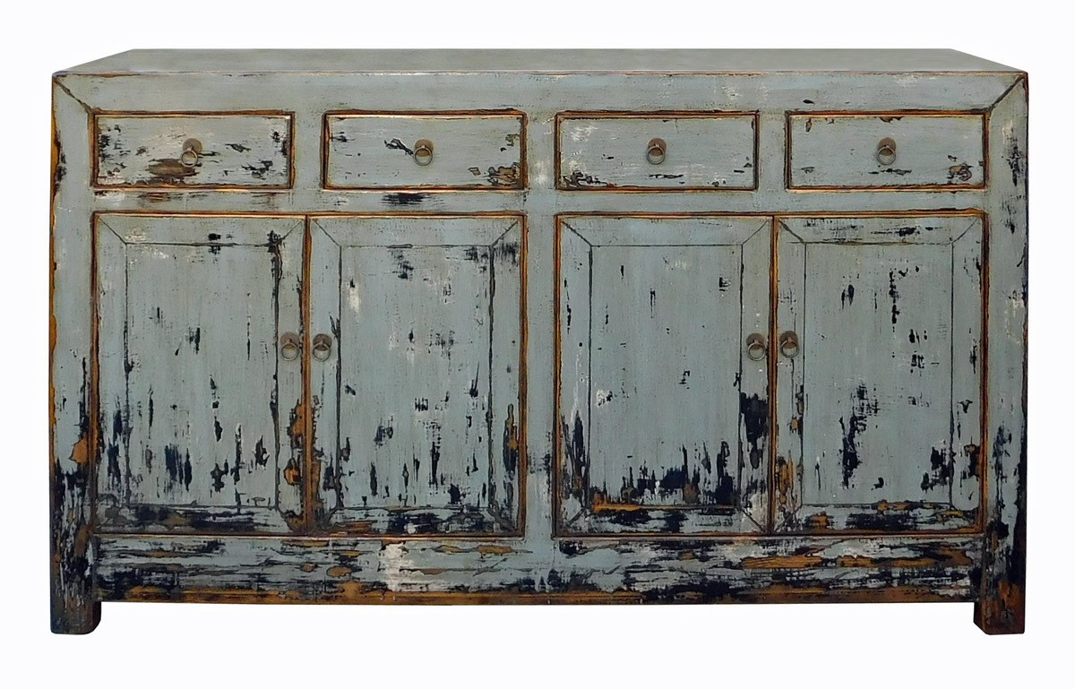 Chinese distressed rustic gray sideboard buffet table