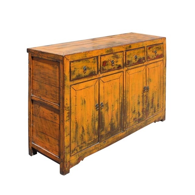 Chinese distressed rustic orange sideboard buffet table 1