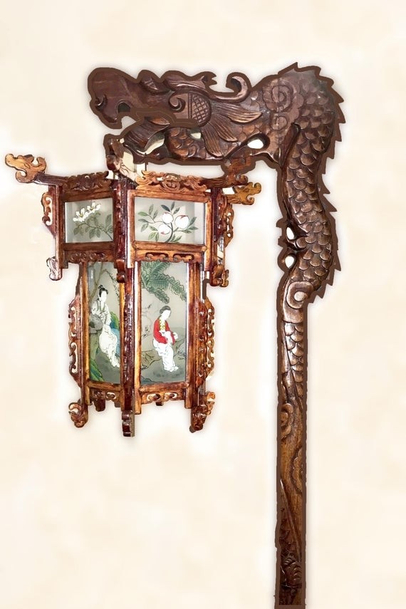 Chinese dragon floor lamp 1920s to 1930s rare exotic wood