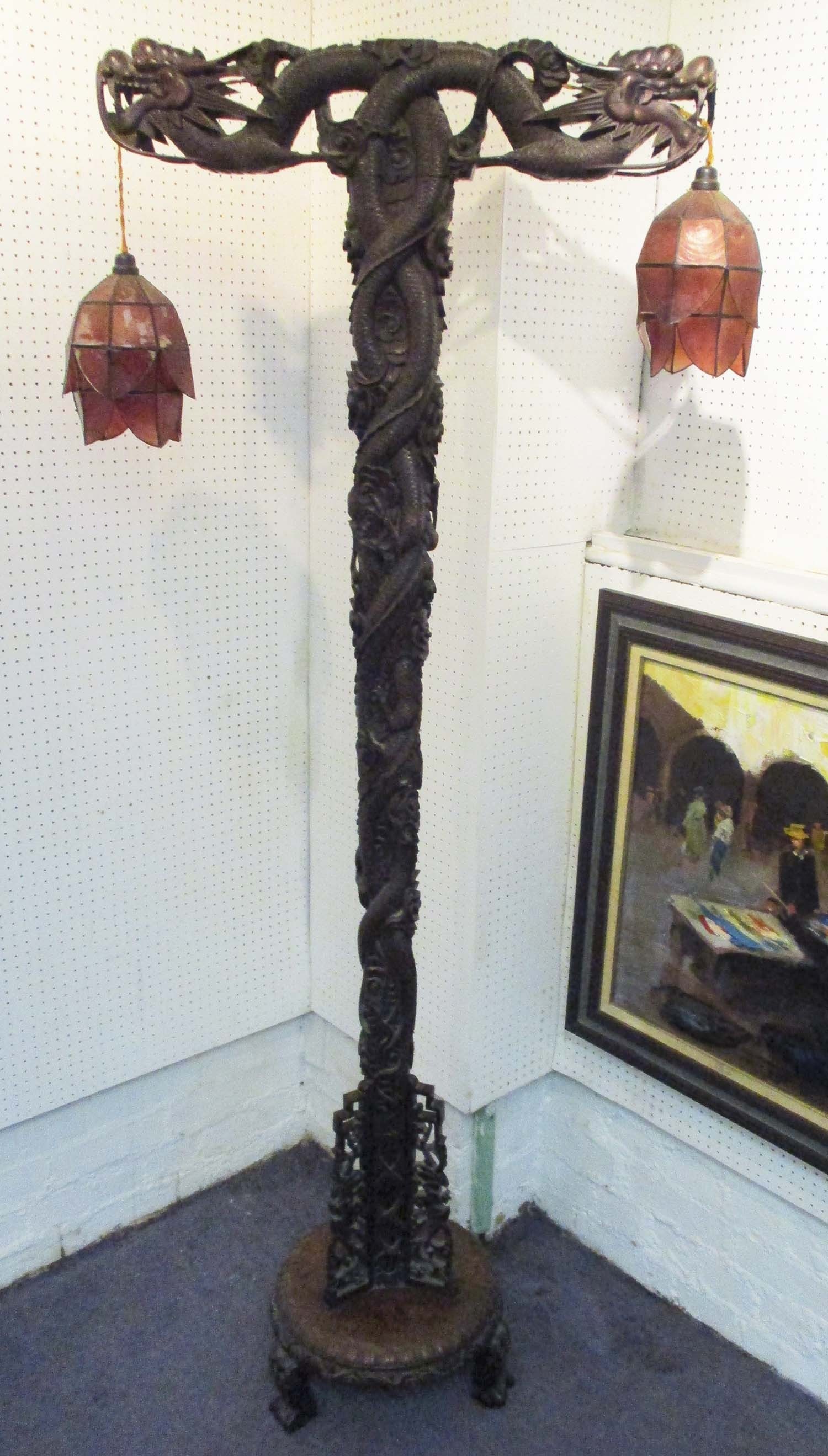 Chinese floor standing lamp elaborately carved with
