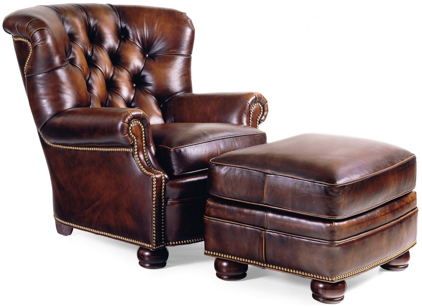 Classic tufted leather armchair and ottoman bernadette