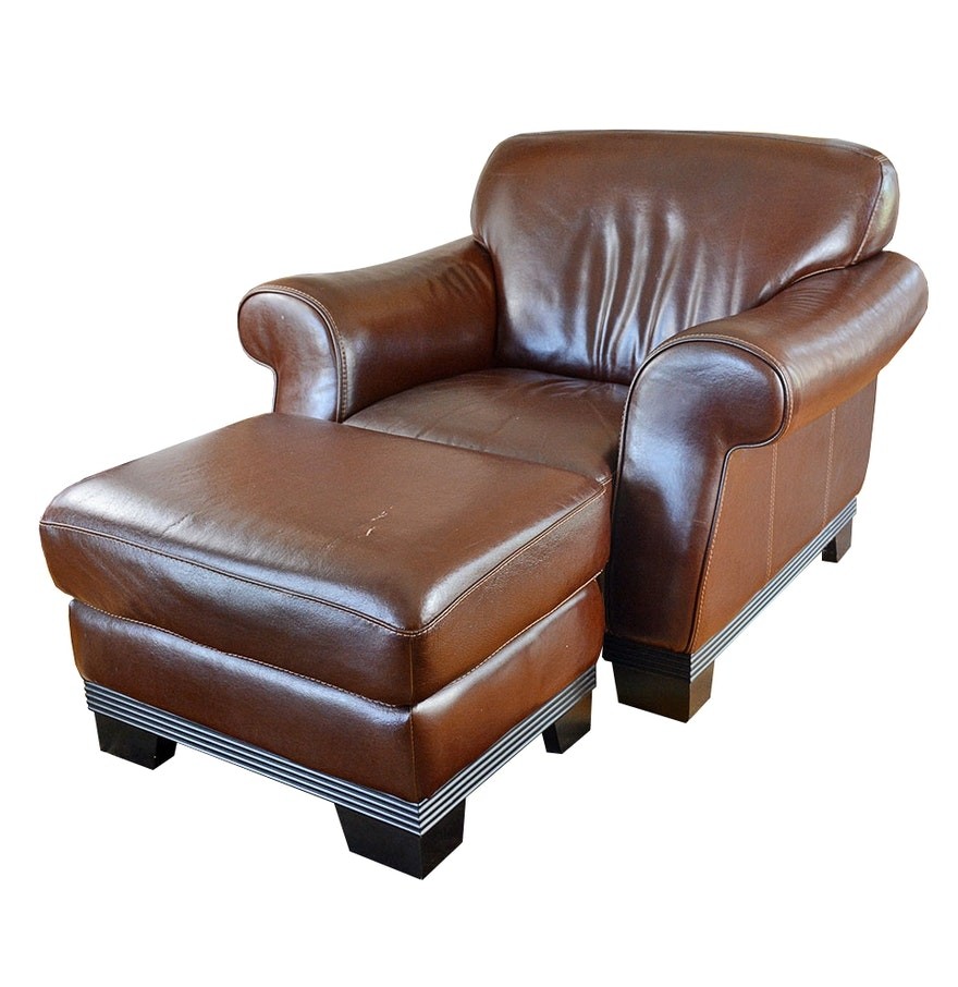 Contemporary italian leather club chair and ottoman by