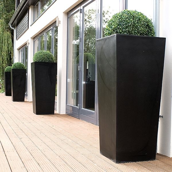 Contemporary tall black tapered resin garden planters
