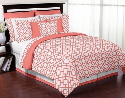 Coral and white diamond 3pc full queen teen girls