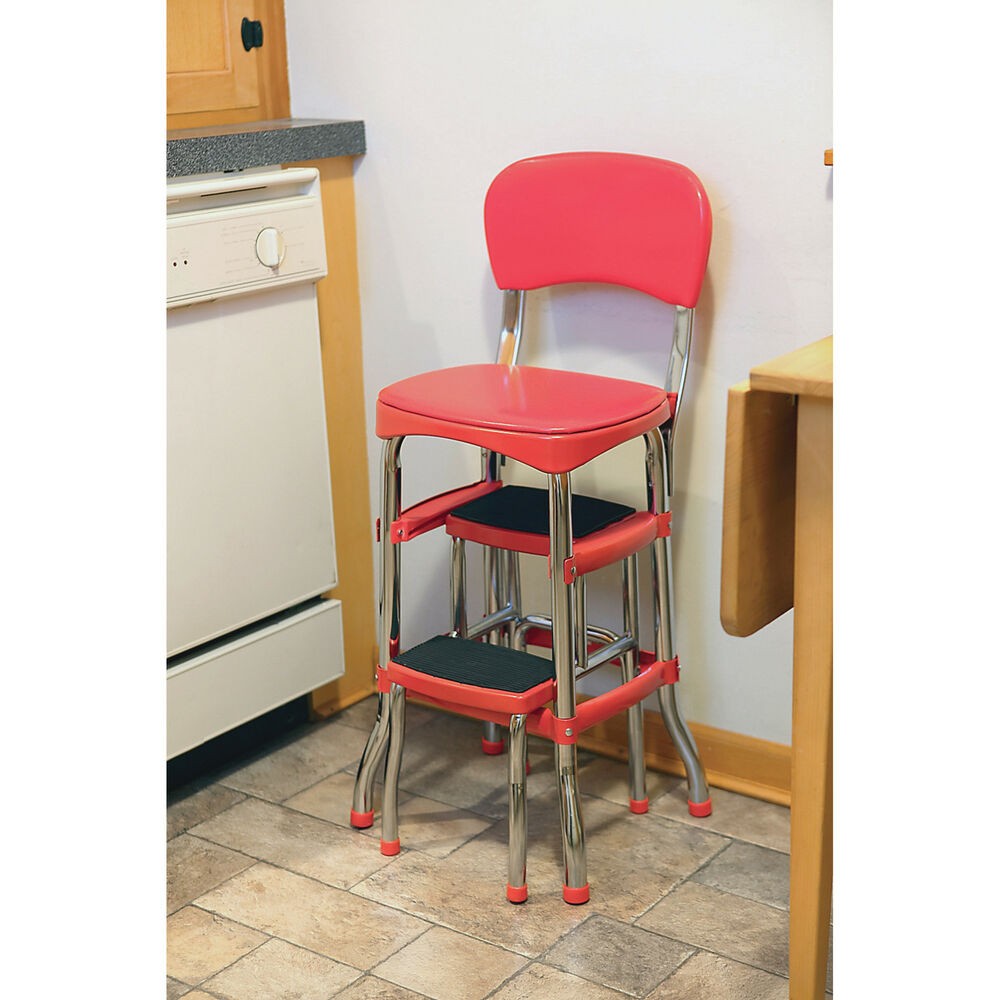 Cosco vintage red kitchen stool with folding step ebay
