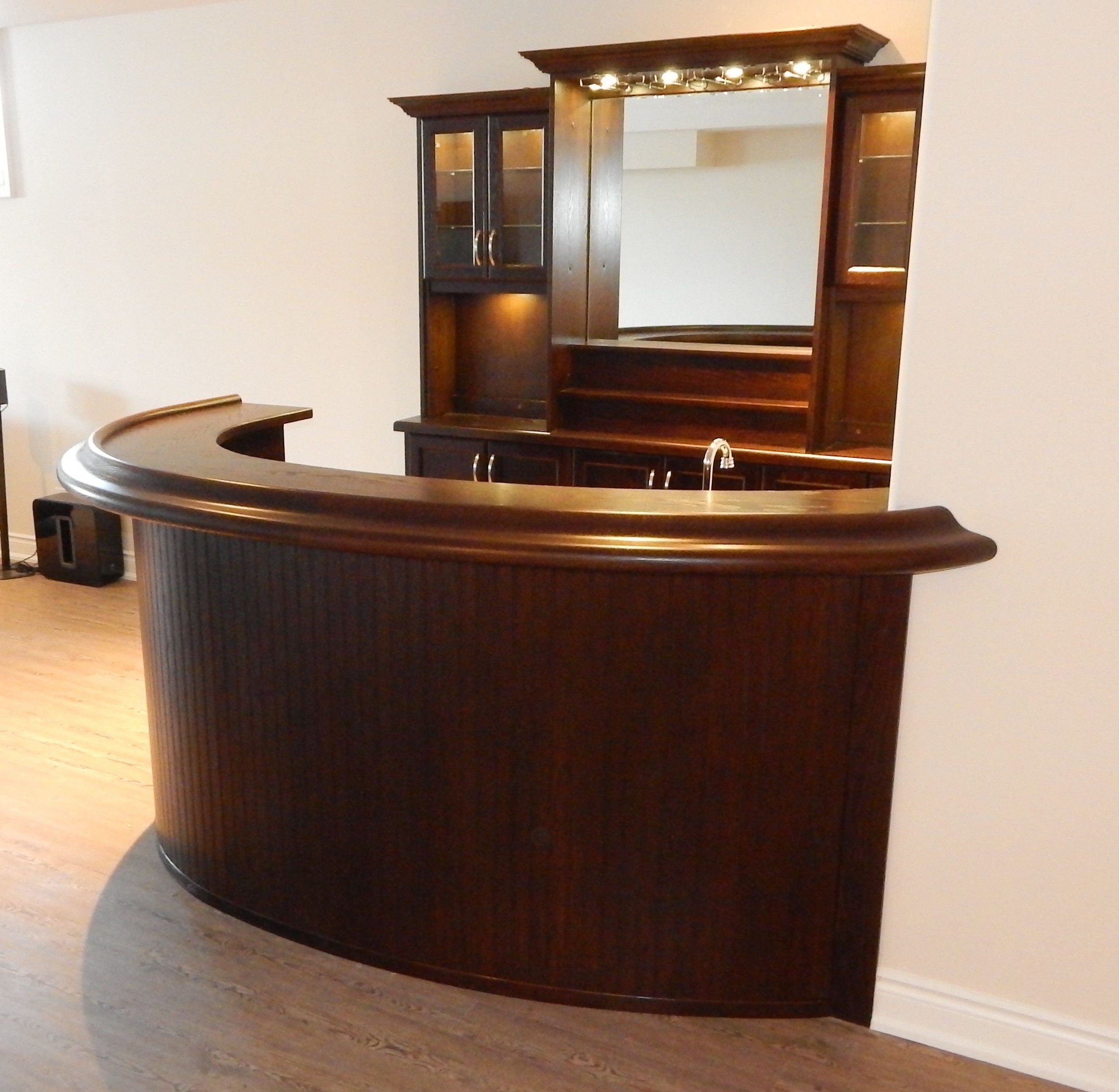 Curved oak home bar with back unit bars for home