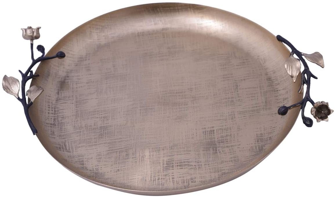 Decozen etched large round tray bud and stem accents