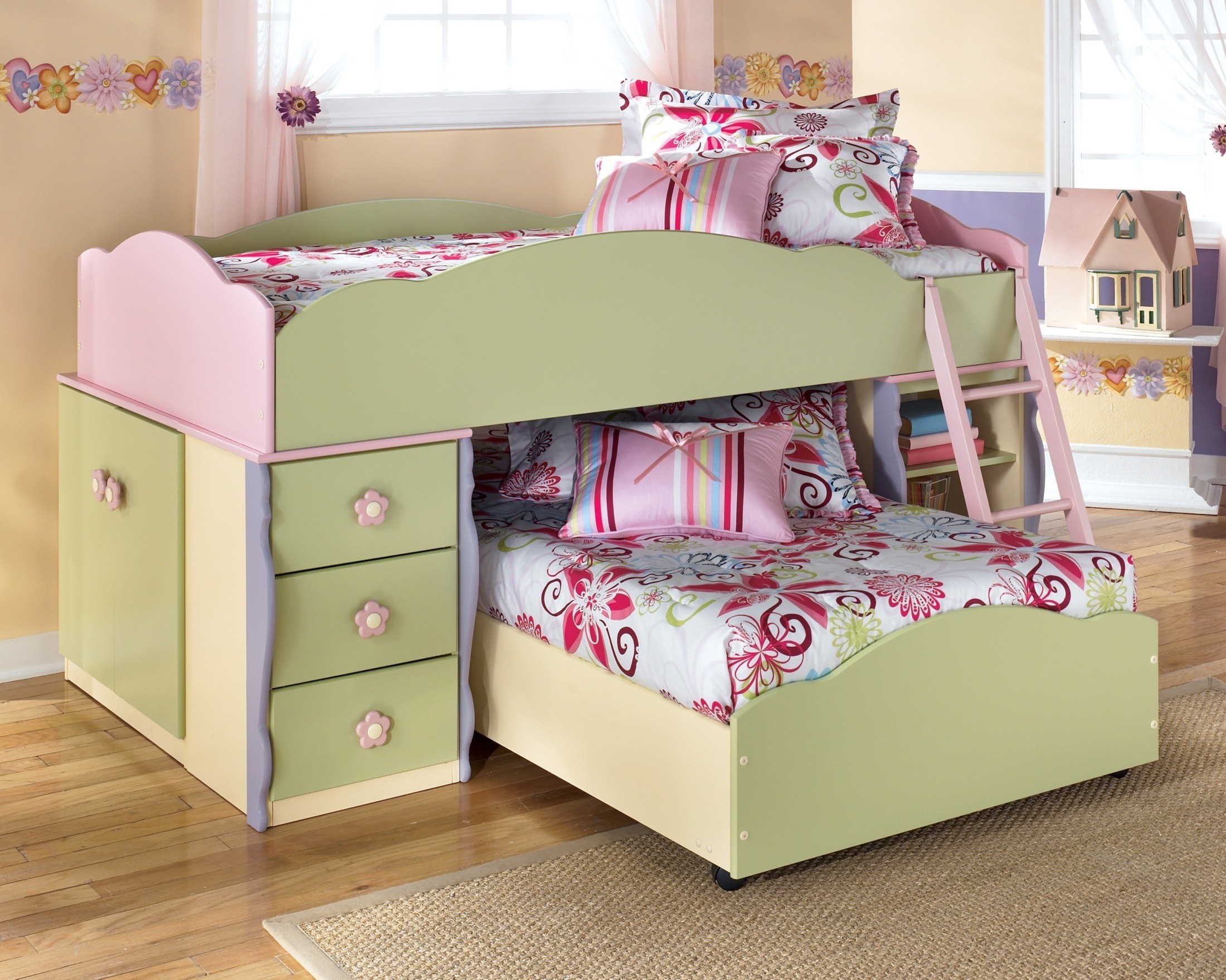 Doll house youth twin over twin loft bed set b140
