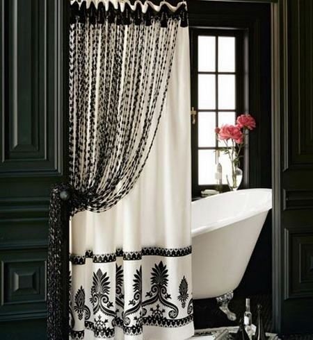 Elegant black and white shower curtain for the home