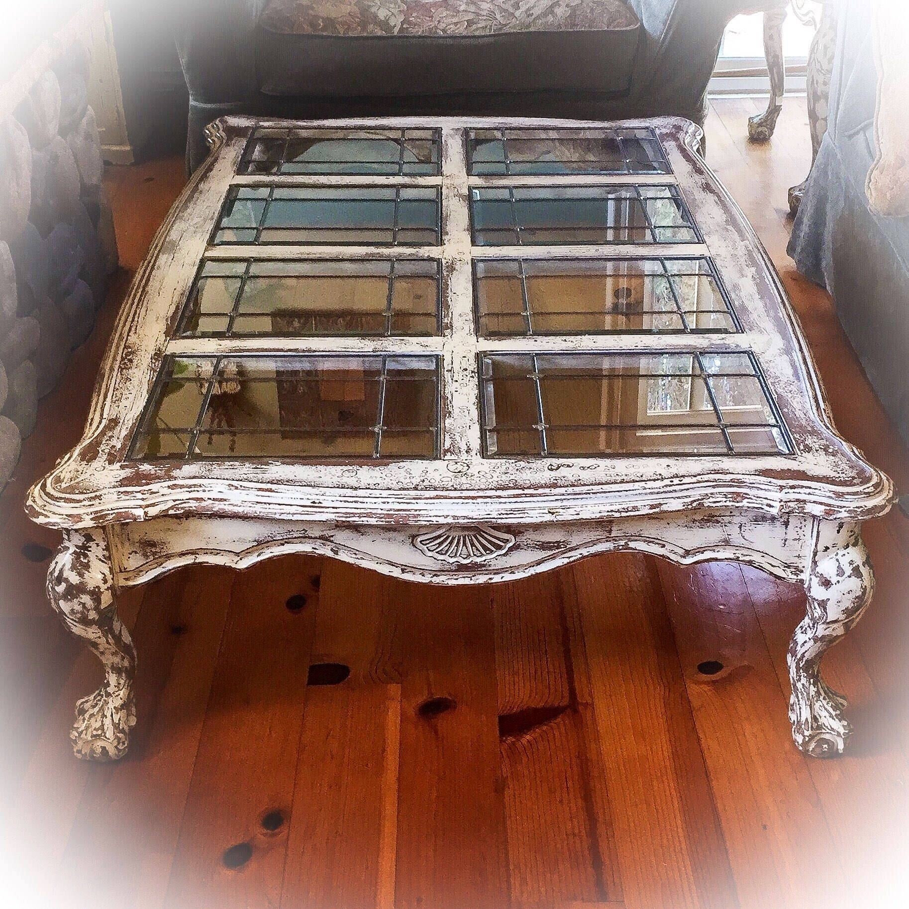 Farmhouse antique coffee table 5 distressed white