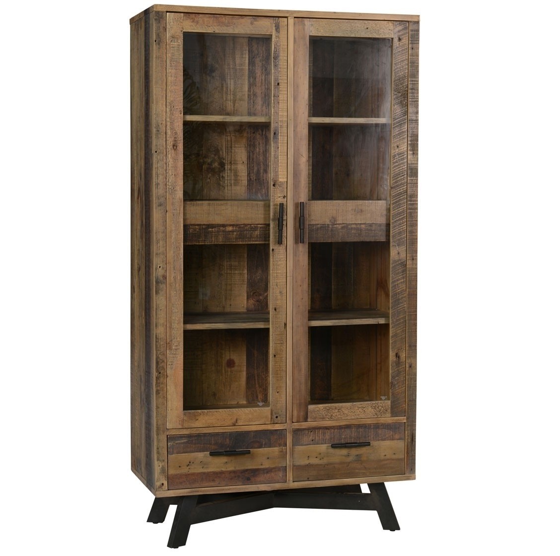 Farmhouse rustic reclaimed wood curio cabinet with doors