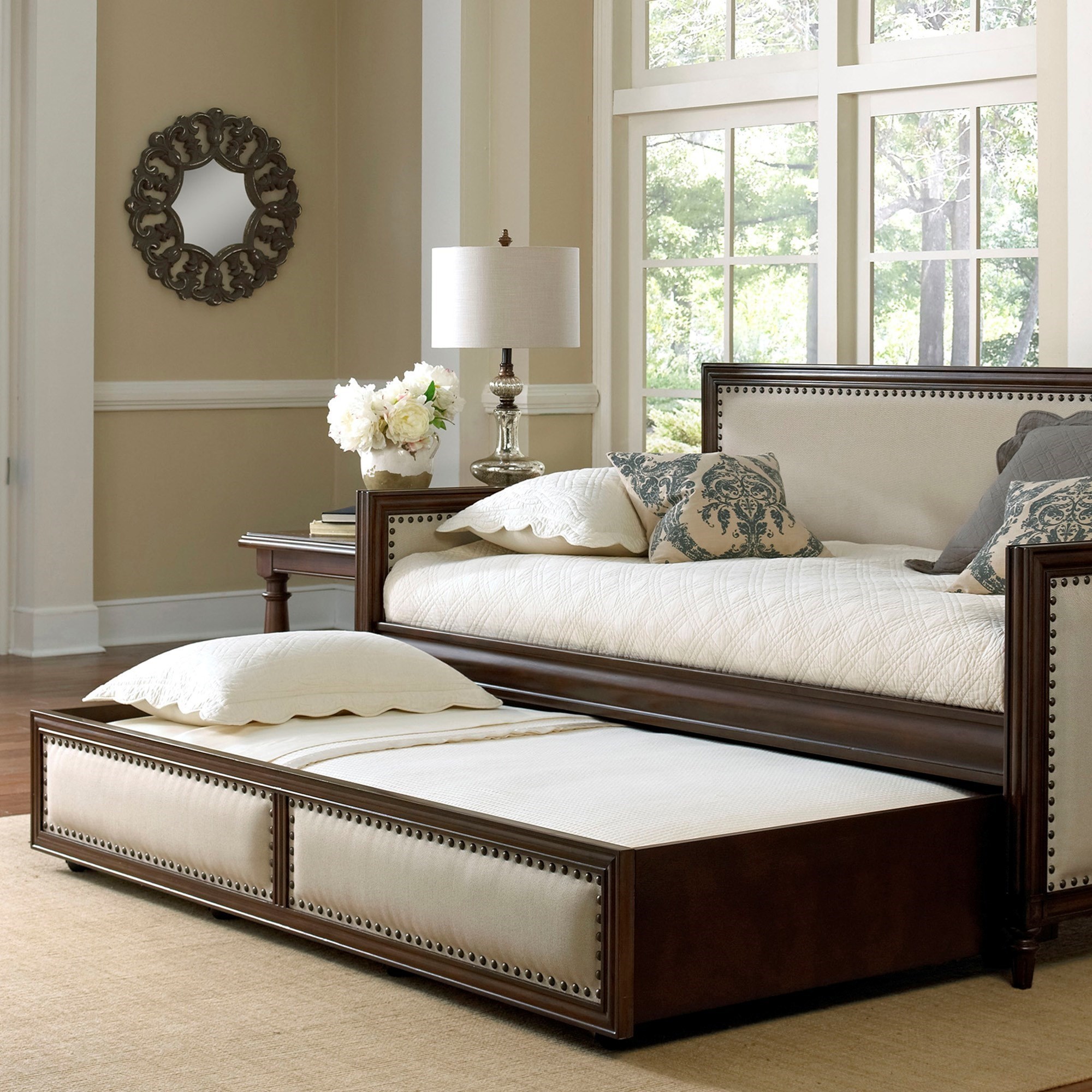Fashion bed group daybeds roll out wood trundle drawer for