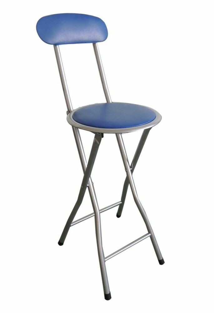Folding round stool silver frame soft padded kitchen seat