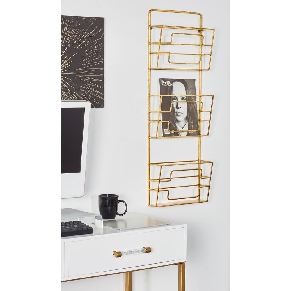 Gold 3 tier wall mounted magazine rack 65697 the home