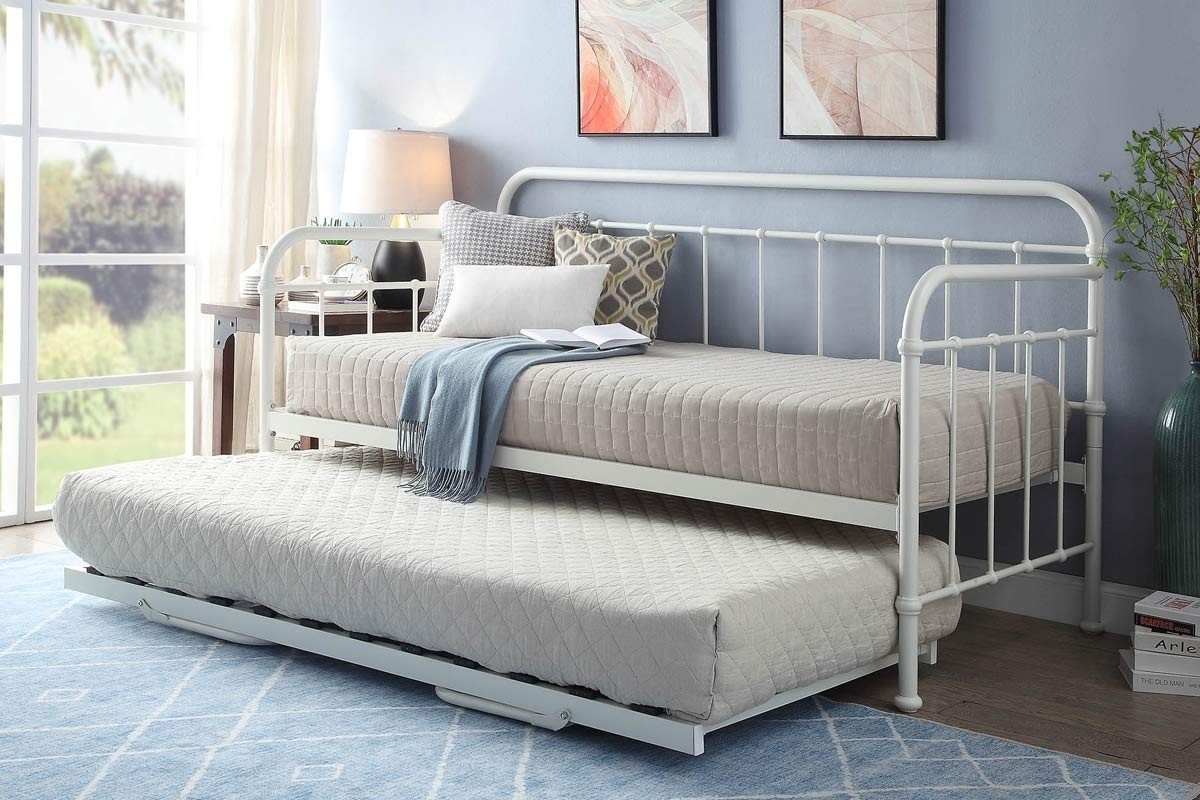Harlow white metal day bed with guest trundle single 3ft
