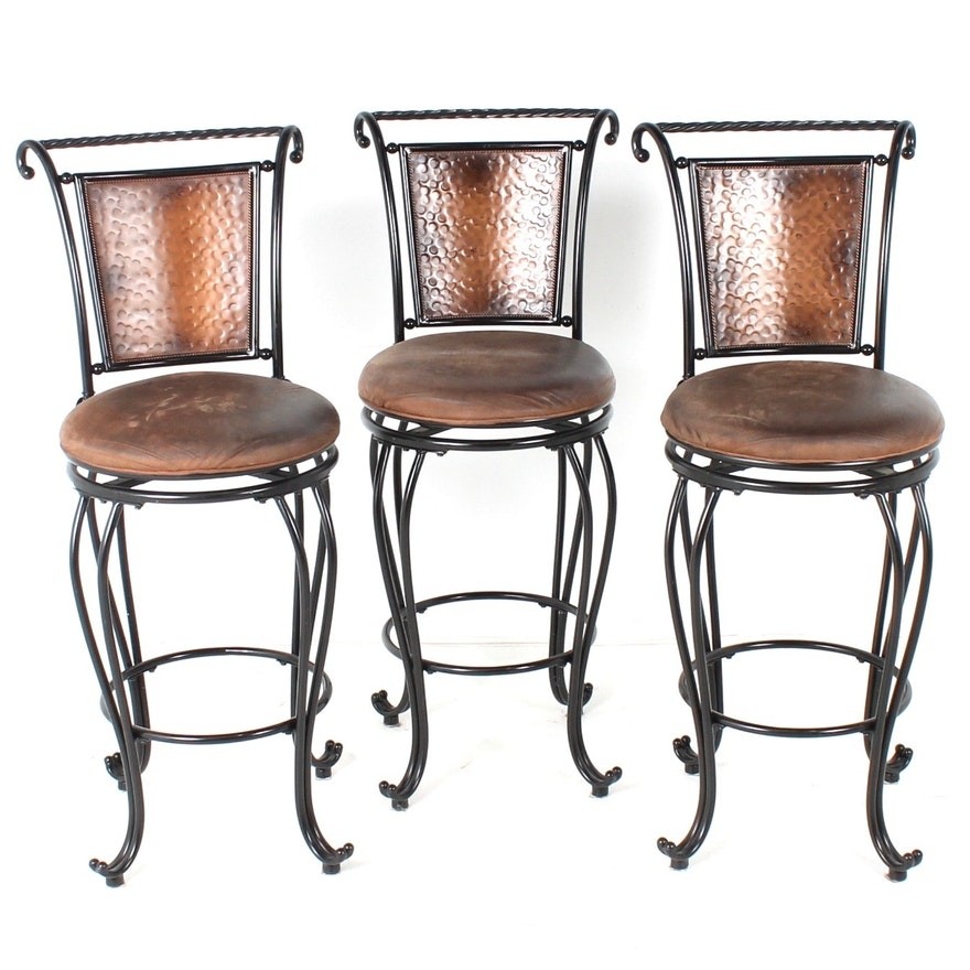 Hillsdale furniture leather and hammered copper bar stools