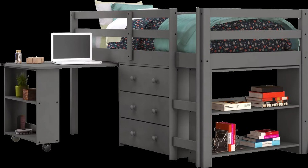 Hollis ridge gray twin student loft bed with desk chest