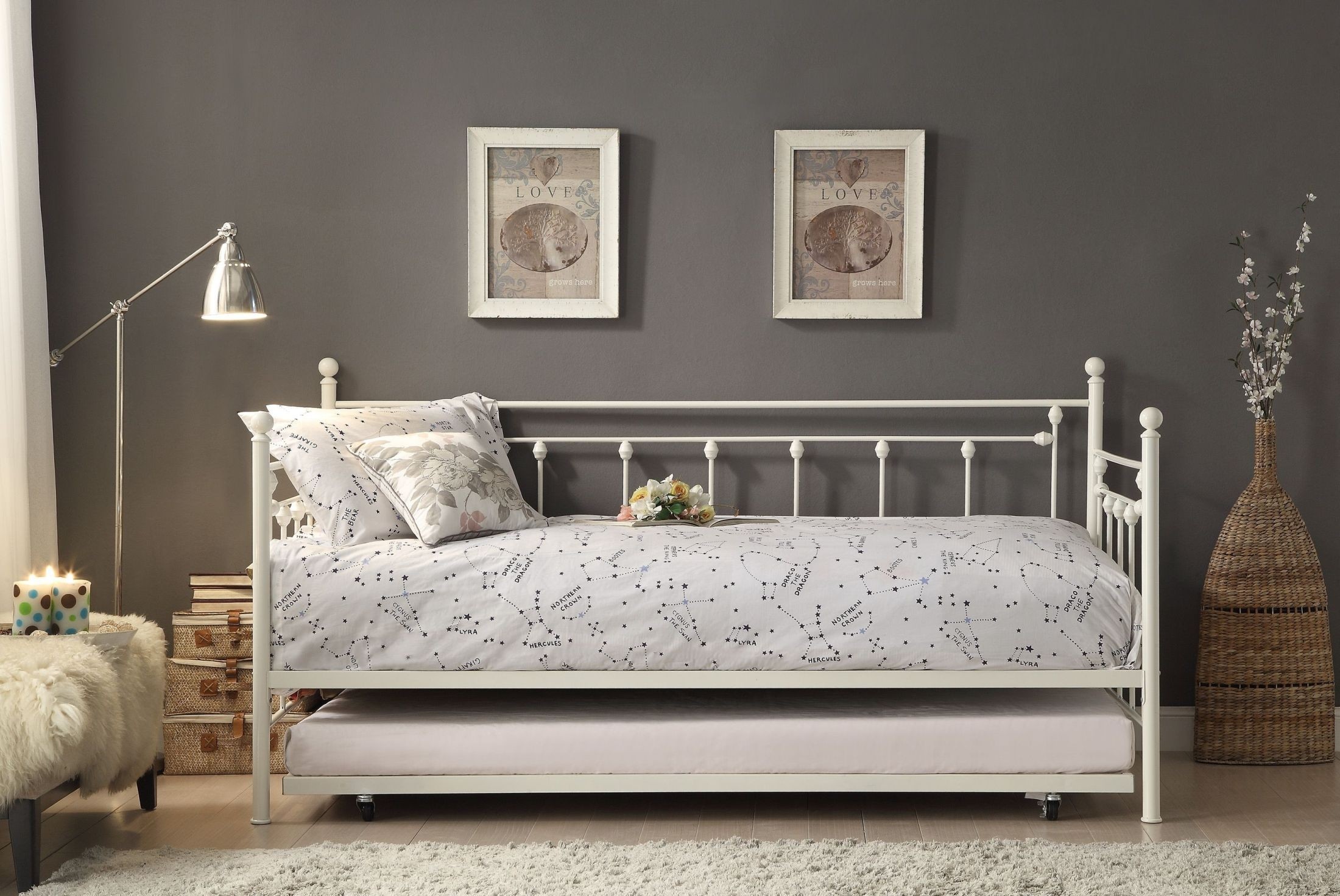 Homelegance lorena white metal daybed with trundle
