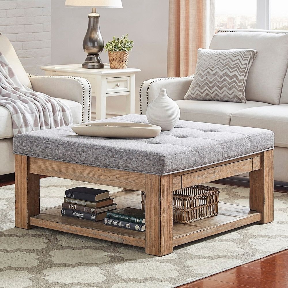 Homevance tufted upholstered storage coffee table grey