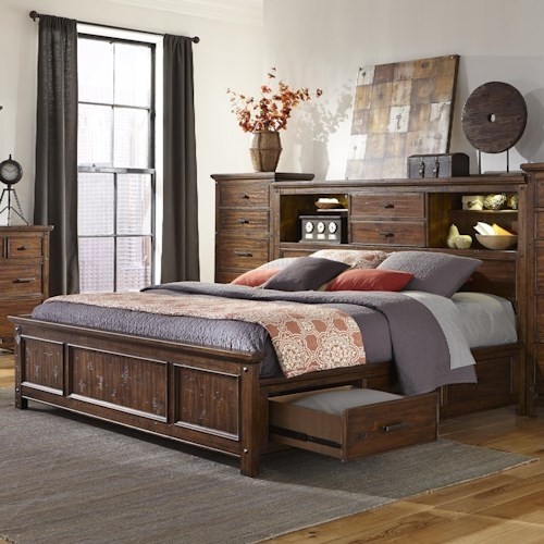 Intercon wolf creek king bookcase bed with storage rails 1