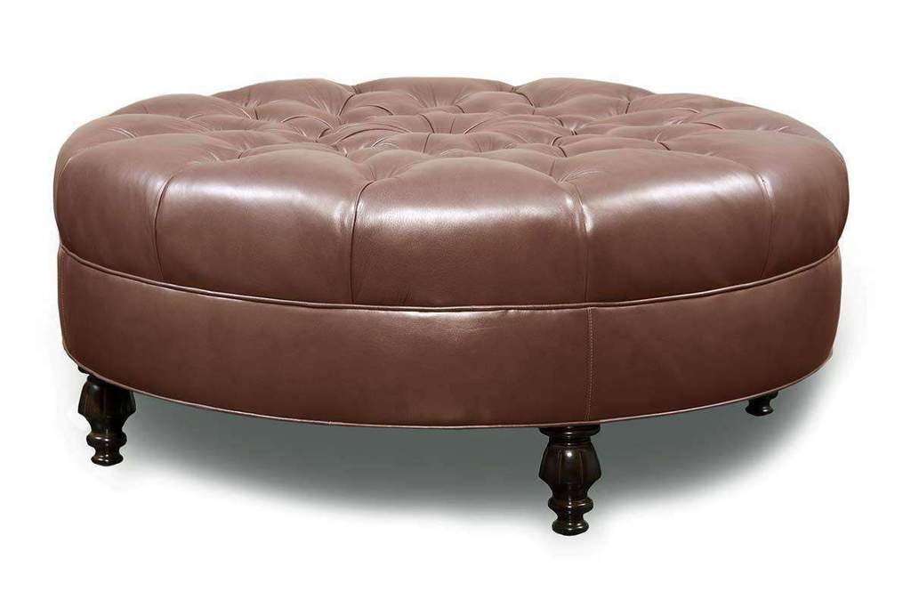 Ives round tufted leather ottoman bench medium and large