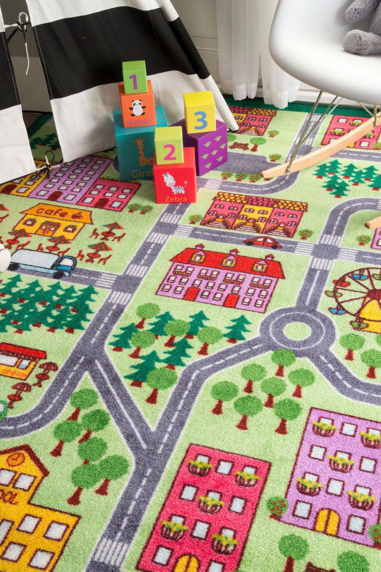 Kids country town road rug size 150 x 100cm