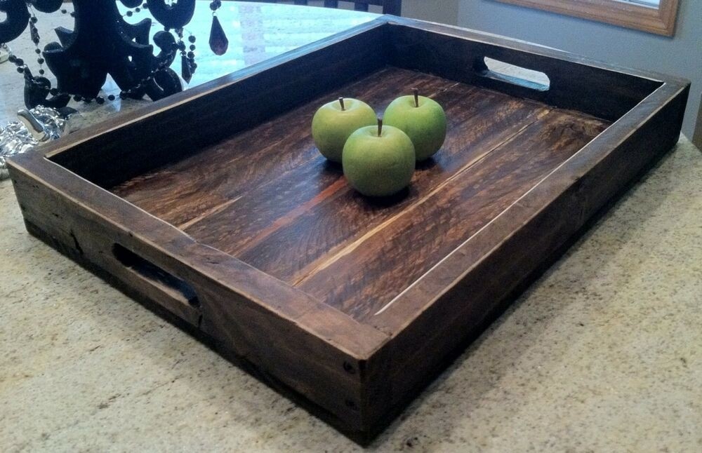 Large solid wood wine serving ottoman tray 22 x 16