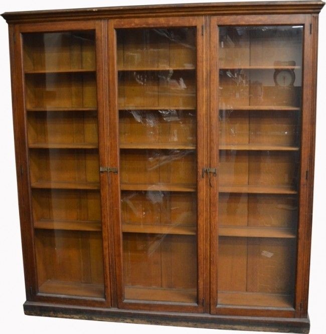 Large wood 3 glass door library bookcase http www