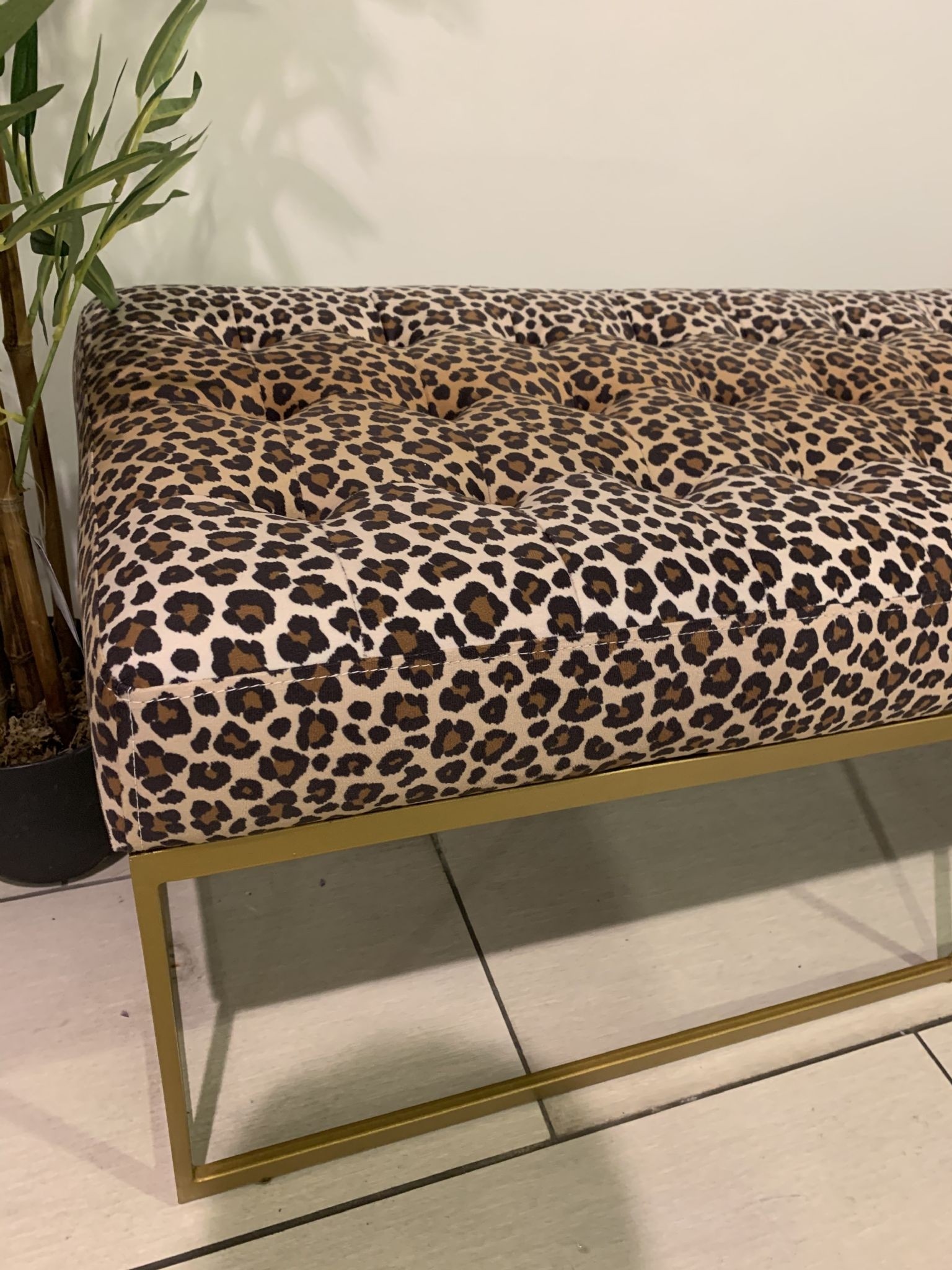 Leopard print bench seat gold leg