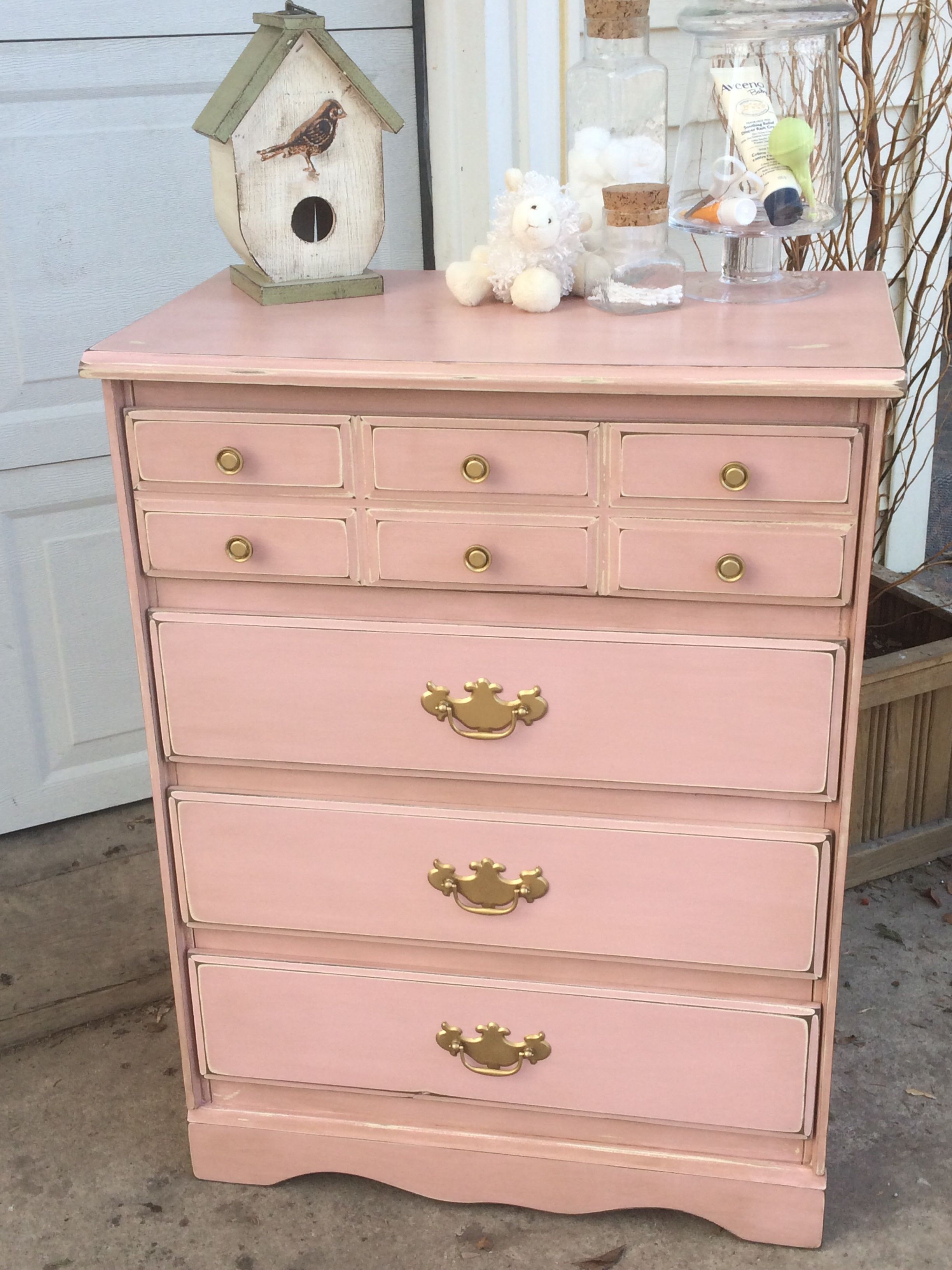 Little girls dresser painted pink distressed and stained