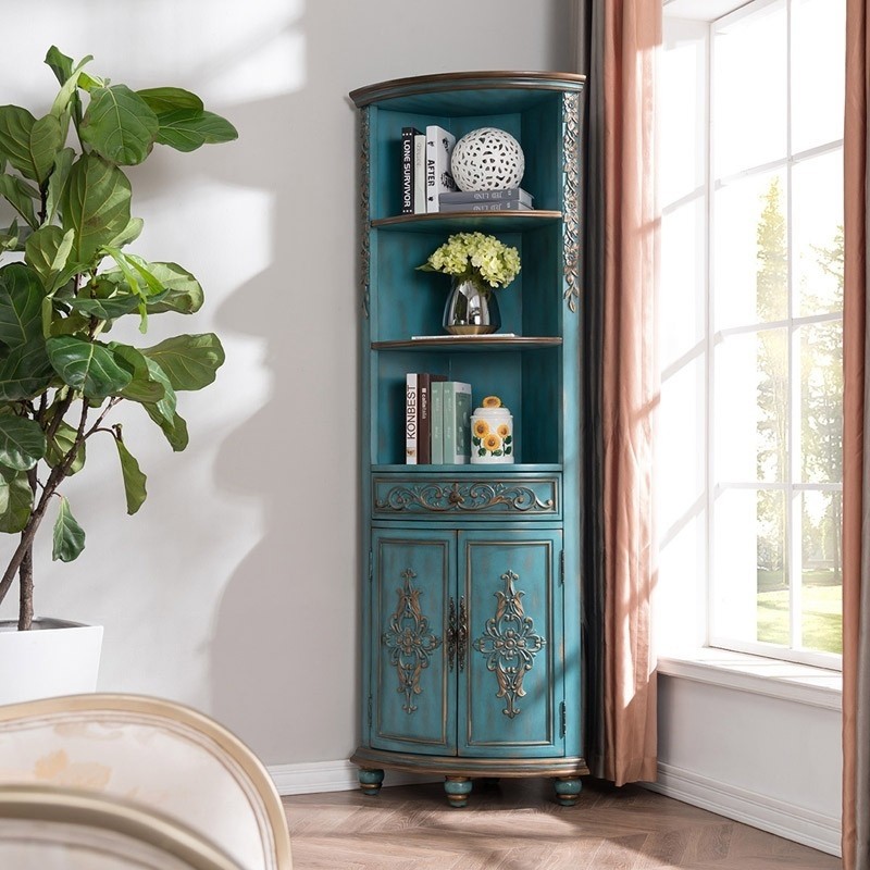 Luxury adame vintage rustic tall corner cabinet curio