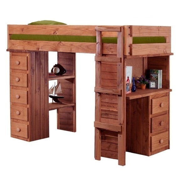 Mahogany hill twin student loft bed with desk and chest