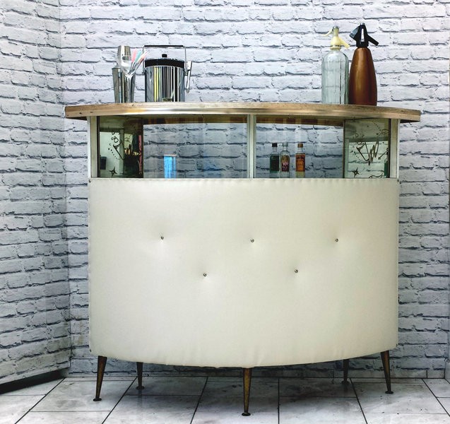 Mid century retro curved home cocktail drinks bar atomic