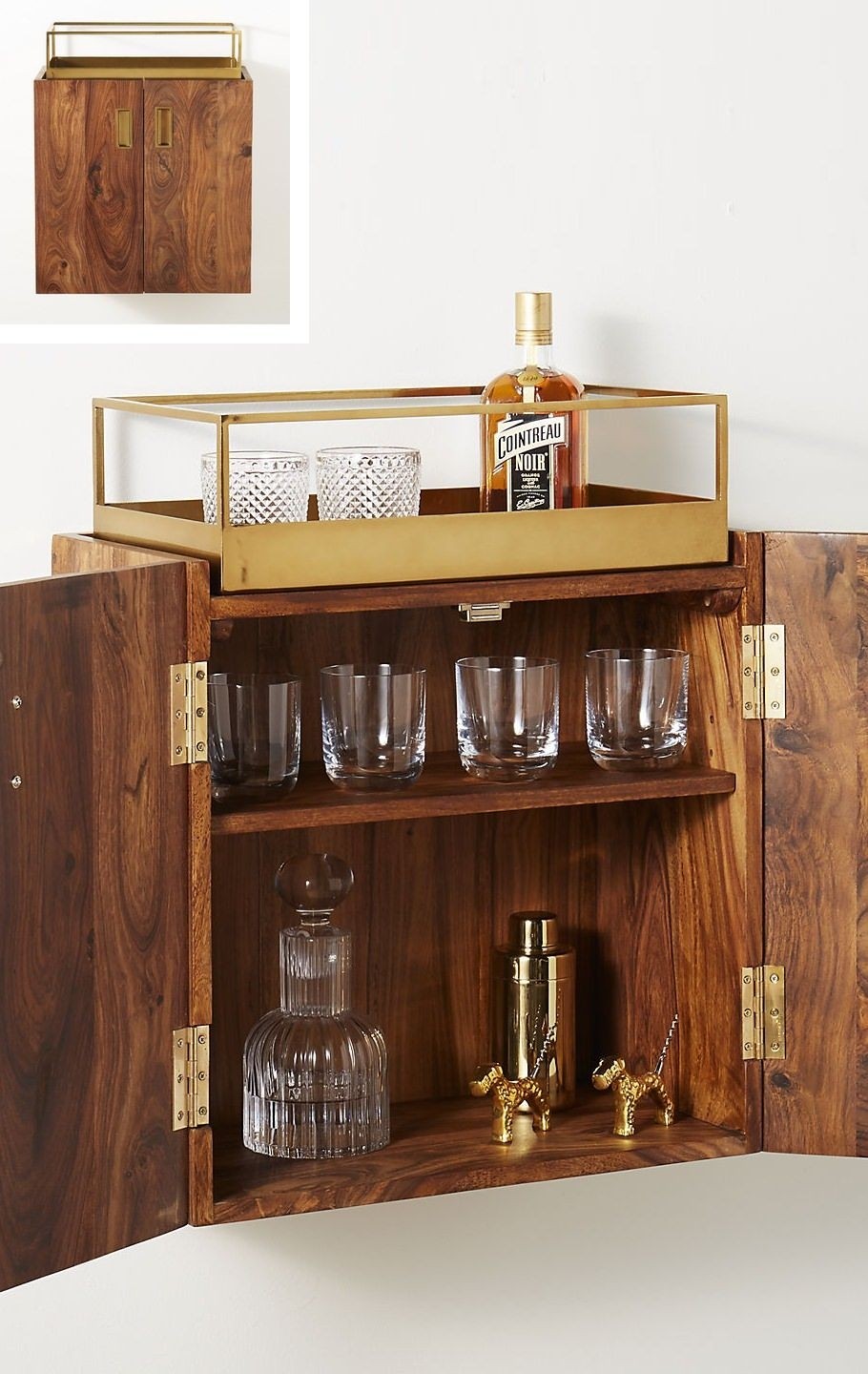 Midcentury Modern Wall Bar Cabinet with Glassware