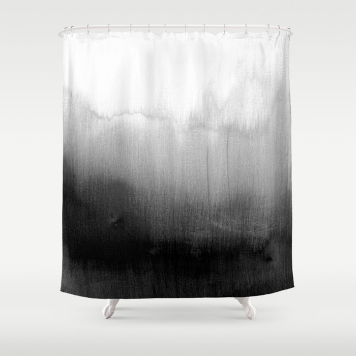 Modern black and white watercolor gradient shower curtain