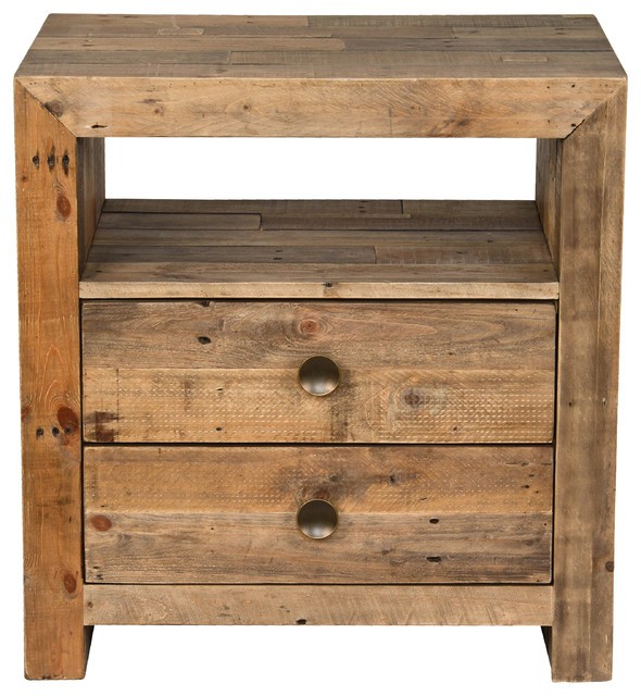 Norman reclaimed pine 2 drawer nightstand distressed