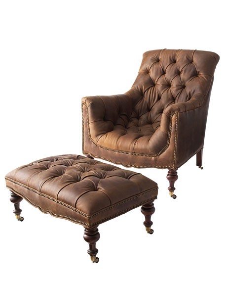 Old hickory tannery tufted leather chair ottoman