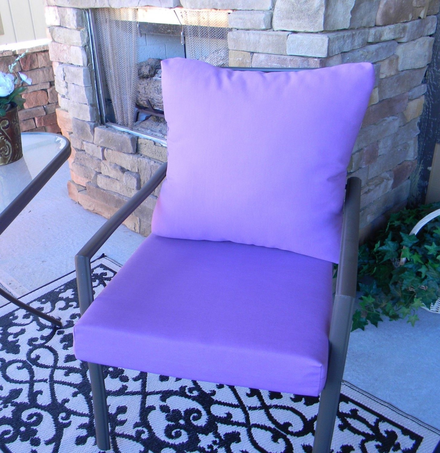 Outdoor solid lavender purple foam cushion back pillow set