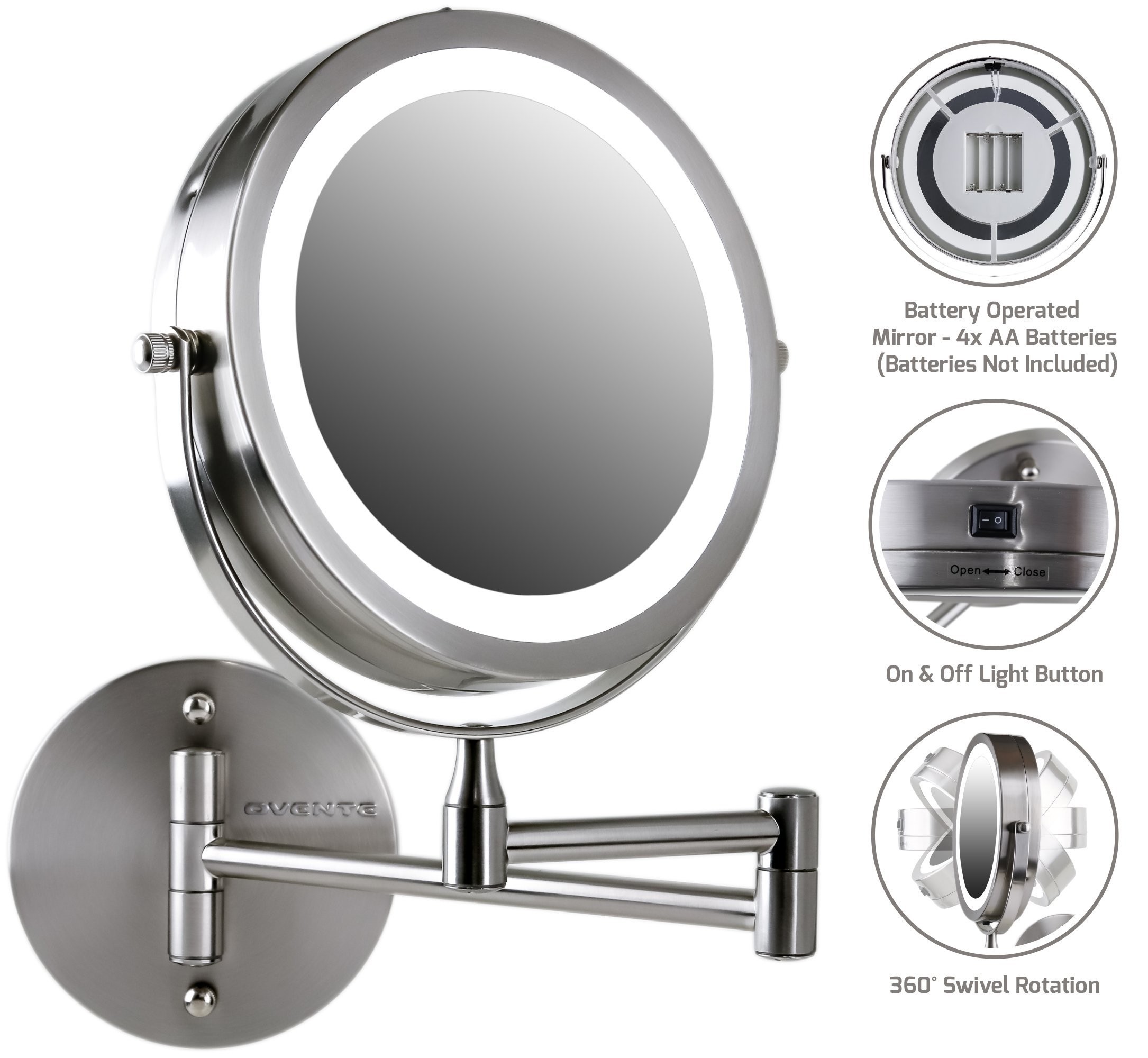 Ovente wall mount led lighted makeup mirror