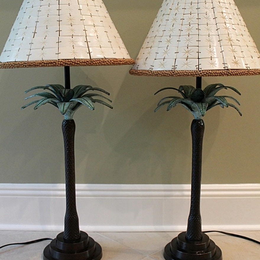 Pair of exotic bombay company palm tree lamps with unique